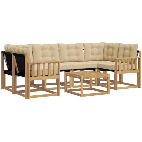 vidaXL Zunanja garnitura za sedenje z blazino 7 pcs Bela in bež, (5000280065) Cene