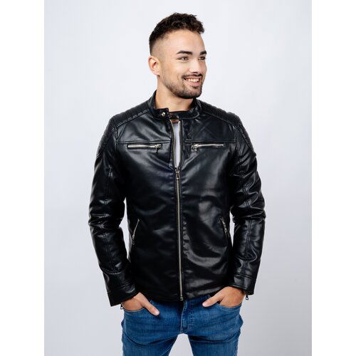 Glano Men's Leatherette Jacket - Black Cene