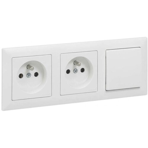  Legrand- Dvostruka kućna utičnica i jednopolni prekidač br. 1 sa ramom SUNO 250V beo Slike