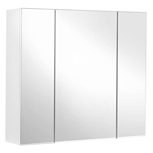 Songmics kopalniška stenska omarica, omarica z ogledalom, 3-vratna omarica za shranjevanje, 60 x 15 x 55 cm, z nastavljivo polico, moderna, bela BBK22WT, (21313506) Cene