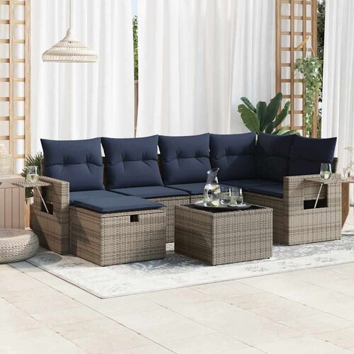  Vrtna garnitura - 7-dijelni set vrtnih sofa sivi od poliratana - Siva sa spremi&amp;scaron;tem 5 Slike