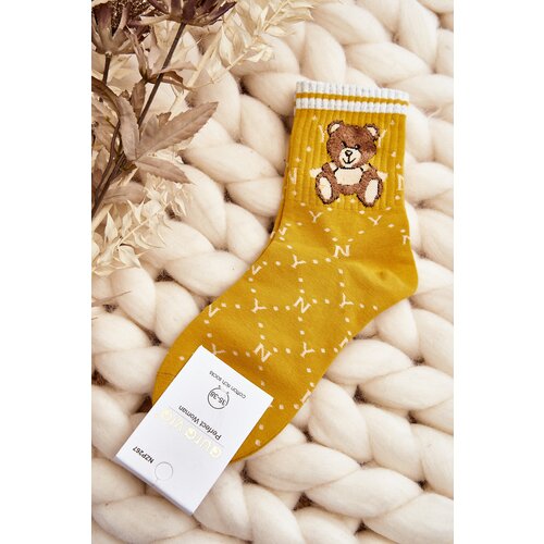 Kesi Patterned socks for women with teddy bear, yellow Cene