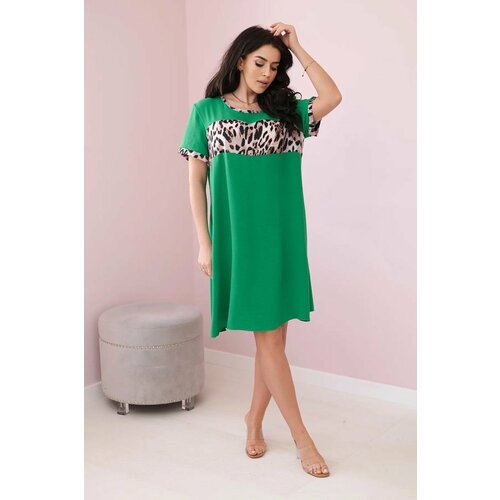 Kesi Bright green dress with leopard print Slike