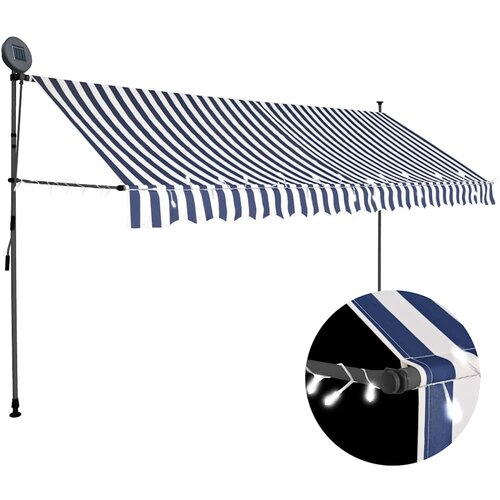 Tenda na ručno uvlačenje s LED svjetlima 400 cm plavo-bijela Cijene