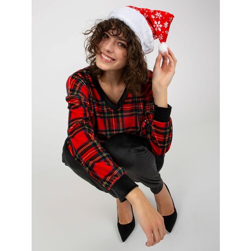 Fashion Hunters Red velour set with checked blouse from RUE PARIS Slike