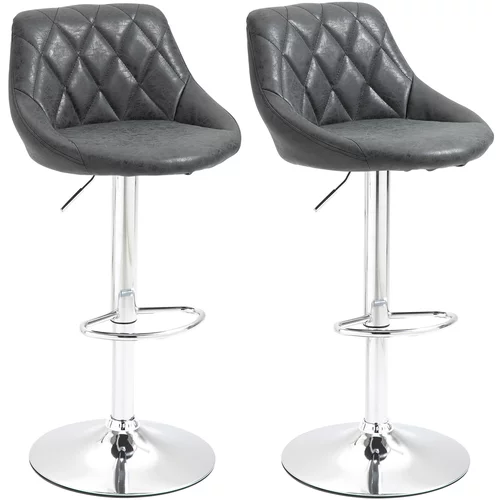 HOMCOM Komplet 2 barskih stolčkov z nastavljivo višino, kovinsko podlago in sedežem iz usnja, sodobni vrtljivi stolčki z naslonom in podnožjem 46x48x83-104cm, črna, (20753175)