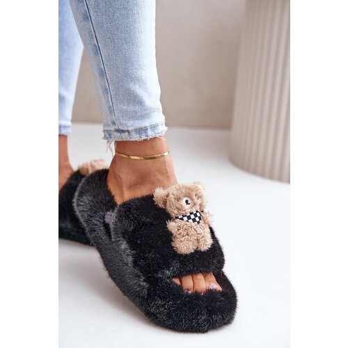 PS1 Faux Fur Women's Slippers With Bear Black Romania Slike