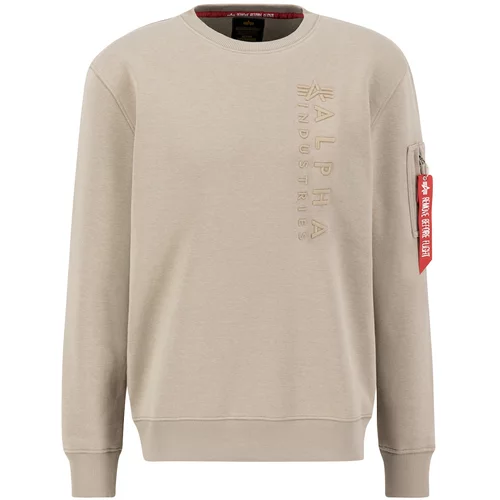 Alpha Industries Sweater majica 'Emb' pijesak / crvena / bijela