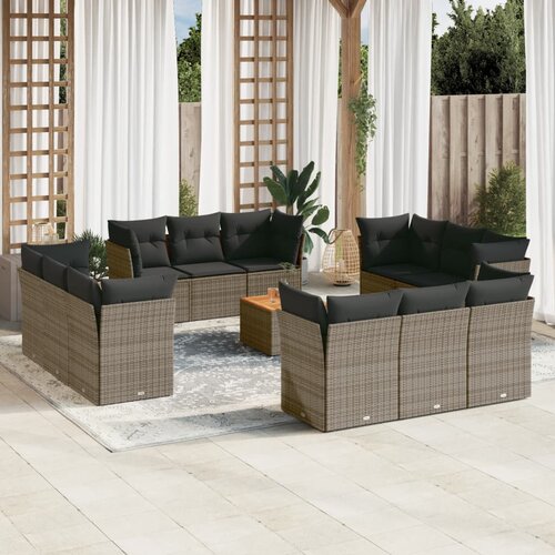 vidaXL 13-dijelni set vrtnih sofa od poliratana s jastucima sivi Cijene