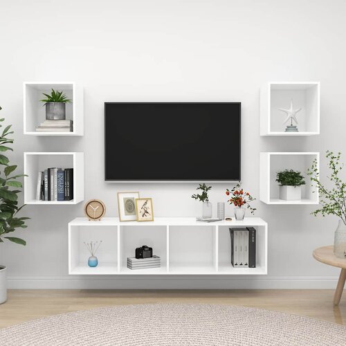  5-dijelni set TV ormarića bijeli od konstruiranog drva Slike