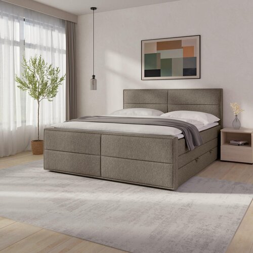 MID.YOU POSTELJA BOXSPRING 180 cm x 200 cm , les, kovina, umetna masa, tekstil bež Cene