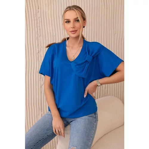 Kesi Cotton blouse with decorative bow cornflower blue