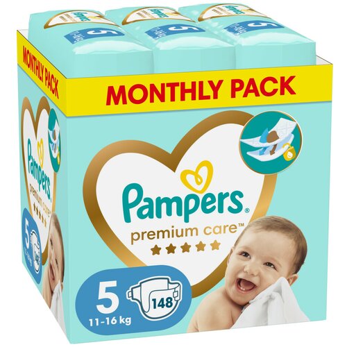 Pampers monthly Pack Premium Care 5 pelene, 148 komada Cene