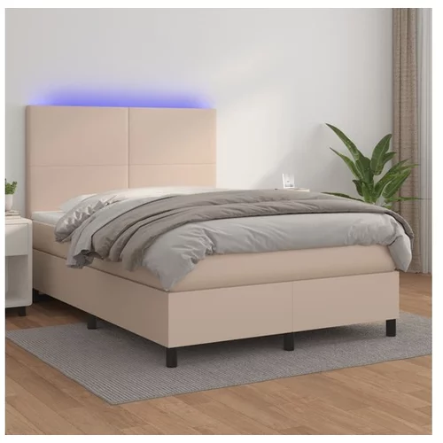  Box spring postelja z vzmetnico LED kapučino 140x200 cm