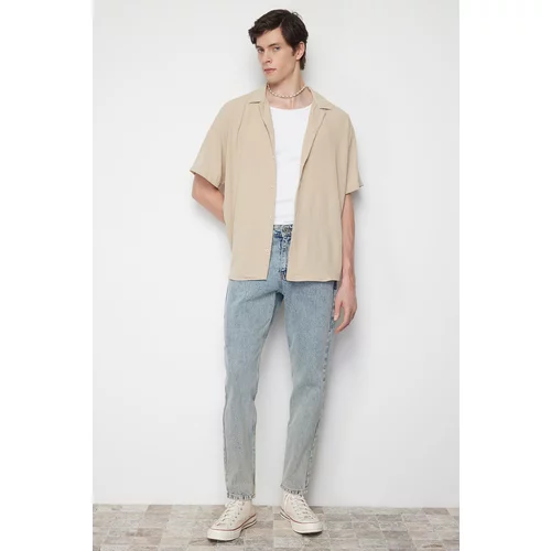 Trendyol Stone Men's Oversize Fit Summer Short Sleeve Linen Look Shirt