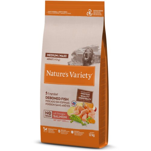Nature’s Variety dog no grain medium adult salmon 12kg Cene