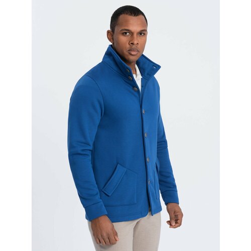 Ombre Men's casual sweatshirt with button-down collar - blue Slike