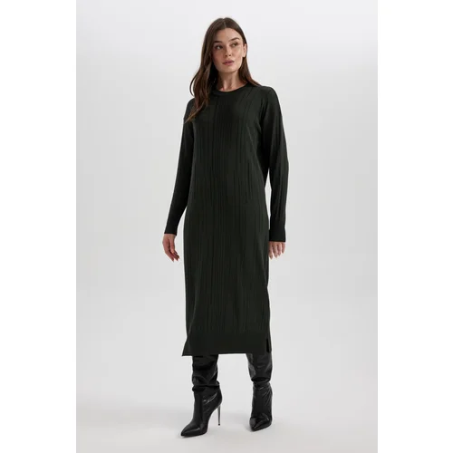 Defacto Regular Fit Long Sleeve Crepe Midi Dress