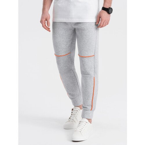 Ombre Men's sweatpants with contrast stitching - grey melange Cene