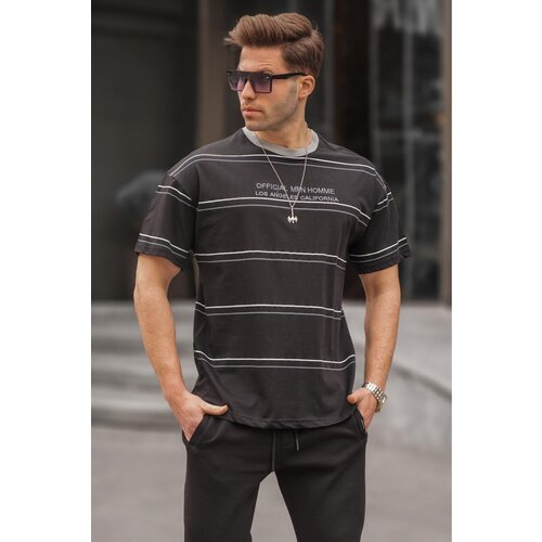 Madmext Crew Neck Black Striped Comfort Fit Men&amp;#039;s T-Shirt 6063 Slike