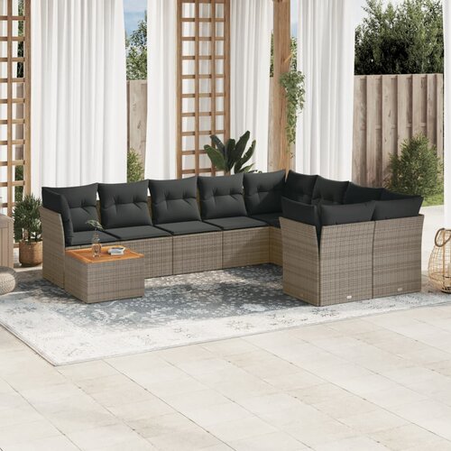vidaXL 10-dijelni set vrtnih sofa od poliratana s jastucima sivi Cijene
