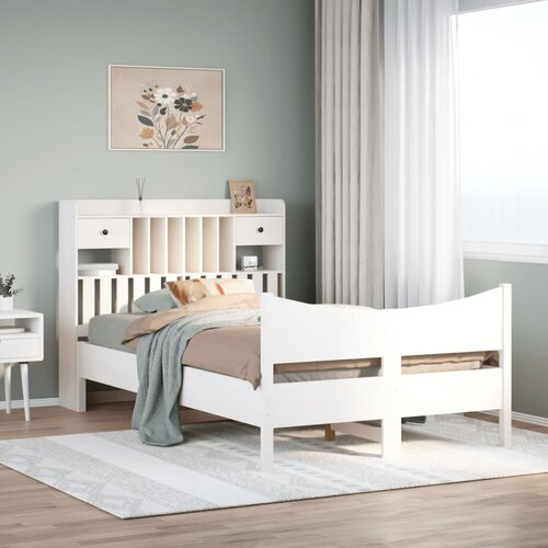 vidaXL Posteljni okvir brez vzmetnice bel 135x190 cm trdna borovina Cene