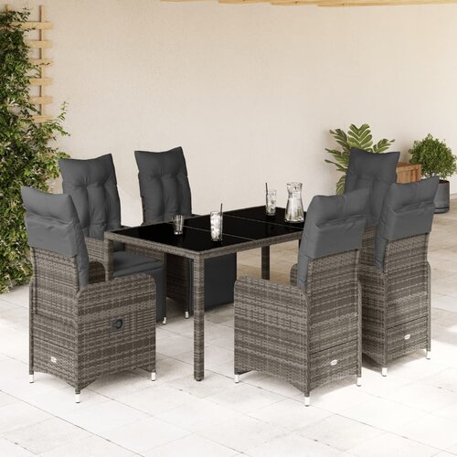 vidaXL 7-dijelni vrtni bistro set od poliratana s jastucima sivi Cene