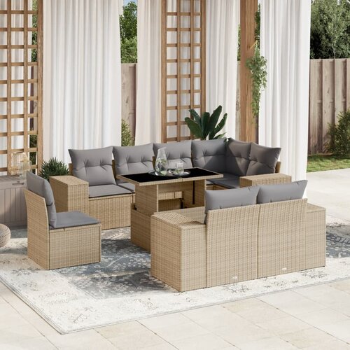 vidaXL 9-dijelni set vrtnih sofa s jastucima bež od poliratana Cijene