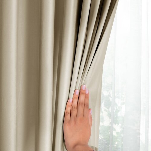 Restilo Rjava/bež žametna zavesa za delno zatemnitev 140x245 cm Eyelets &amp;ndash; Slike