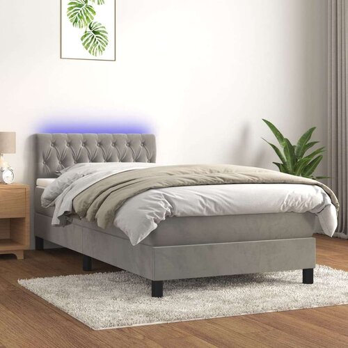  Box spring s madracem LED svjetlosivi 90x190 cm bar&amp;scaron;un Slike