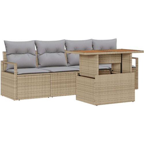  5-delni vrtni sofa set z blazinami Bež Poli Ratan Cene