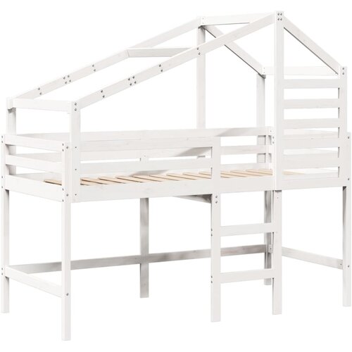 vidaXL Posteljni okvir z lestvijo in streho bel 90x190 cm borovina, (21243248) Cene