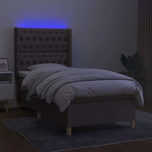 VidaXL Krevet box spring s madracem LED smeđesivi 100x200 cm tkanina Slike