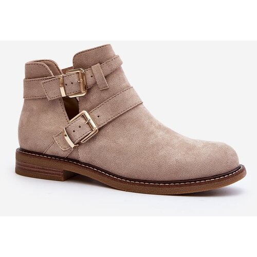 Kesi Women's flat boots with straps Light beige Melviana Cene