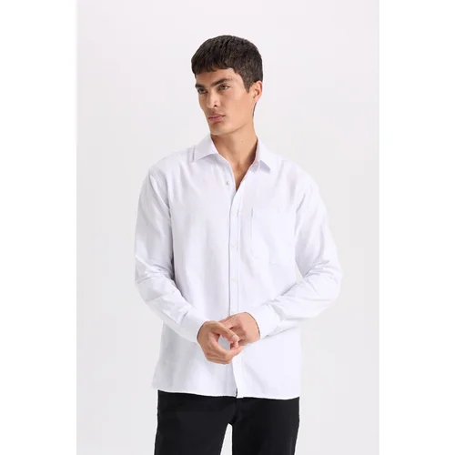 Defacto Men's White Regular Fit Regular Cut Cotton Basic Plain Long Sleeve Shirt