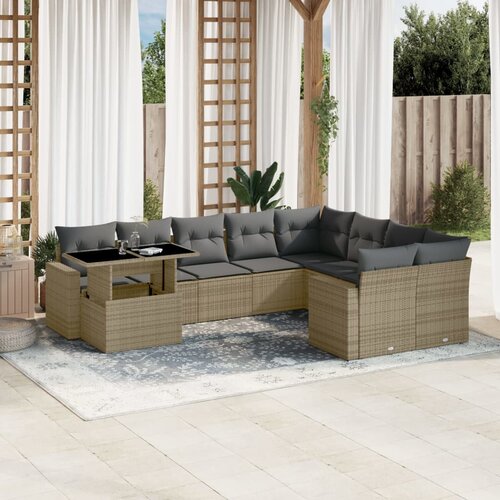 VidaXL 10-dijelni set vrtnih sofa s jastucima bež od poliratana Slike