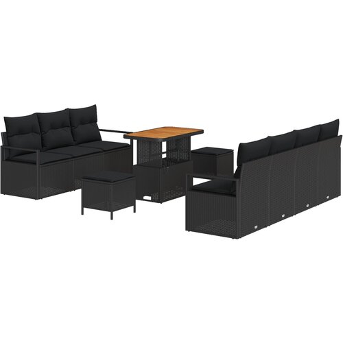 vidaXL 10-dijelni set vrtnih sofas s jastučićima crni poli ratan akacija, 2-sjedna vrtna sofa s jastučićima crni poli ratan, 3-dijelni vrtni set za objedovanje s jastučićima crni poli ratan akacija Cijene