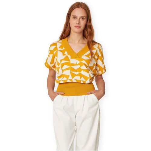 SKFK Puloverji Garazi-Gots Knit - Yellow/White Rumena Slike