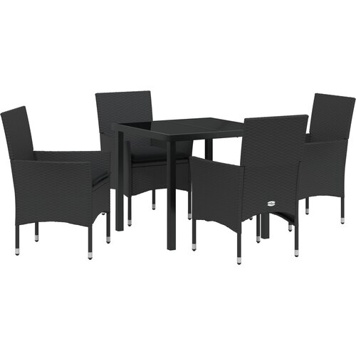 vidaXL 5-delni vrtni jedilni set z blazinami črni poli ratan, črna vrtna miza 80x80x73 cm kaljeno steklo Cene