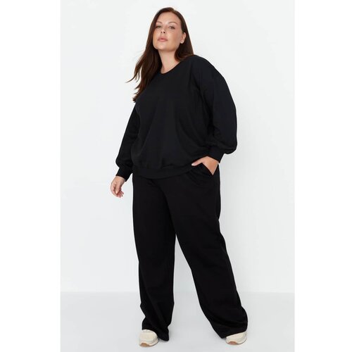 Trendyol Curve Black Wideleg Knitted Sweatpants Cene