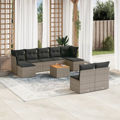 vidaXL 10-dijelni set vrtnih sofa od poliratana s jastucima sivi Cijene
