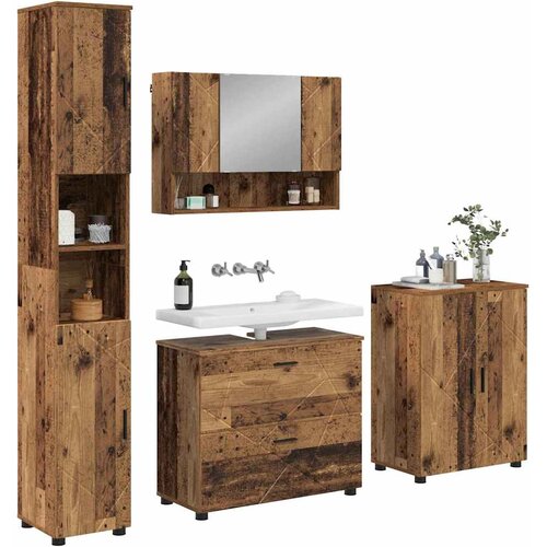  Set namje&amp;scaron;taja za kupaonicu 4 kom. Staro drvo 35 x 30 x 192 cm Slike