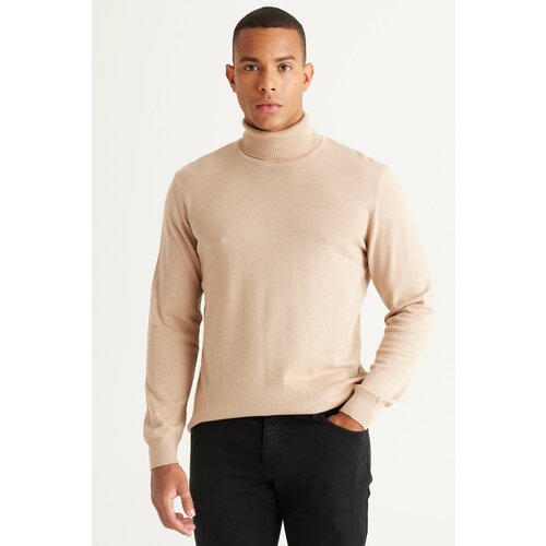 ALTINYILDIZ CLASSICS Men's Beige Melange Standard Fit Normal Cut Full Turtleneck Cotton Knitwear Sweater. Slike