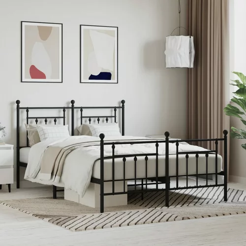 vidaXL Metalni okvir kreveta uzglavlje i podnožje crni 140x200 cm