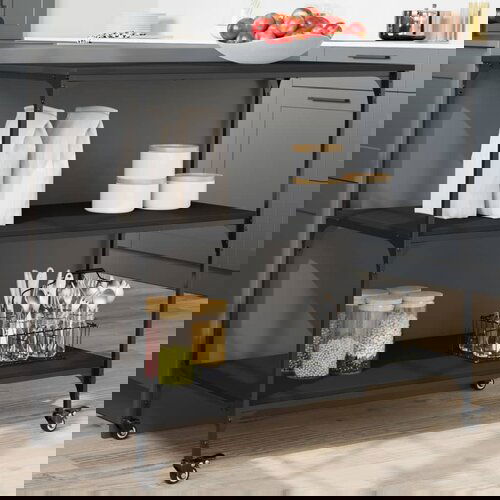 Furnova Kuhinjski voziček črn 102x50x95 cm inženirski les, (21951289) Slike