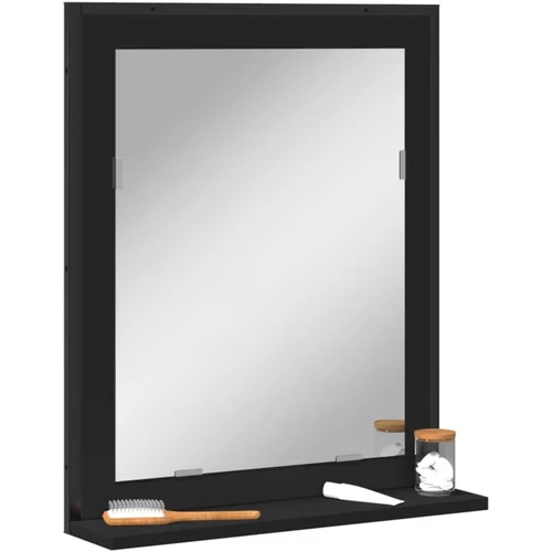 vidaXL Kopalniško ogledalo s polico črno 50x12x60 cm inženirski les