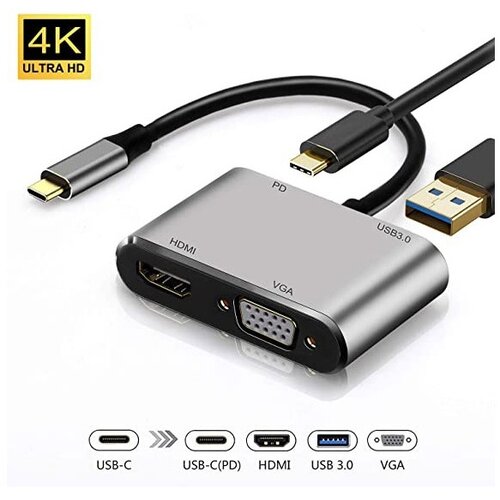 Fast Asia Adapter-konvertor TIP C na HDMI 4K+VGA+1xUSB 3.0+TIP C Slike
