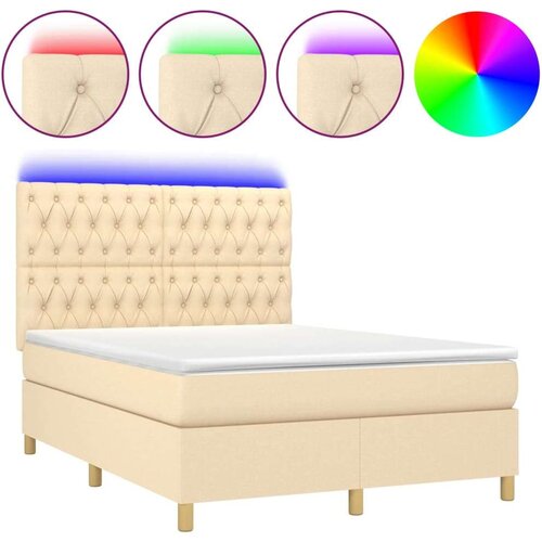  Krevet box spring s madracem LED krem 140x200 cm od tkanine Slike