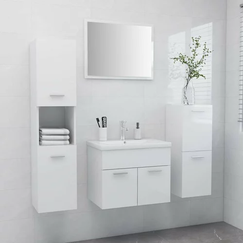  Komplet kopalniškega pohištva visok sijaj bele barve iverna pl., (20798128)