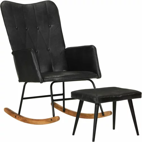  Stolica za ljuljanje s osloncem za noge crna od prave kože